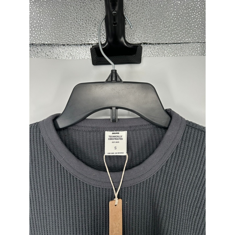 SKIMS Waffle Long Sleeve Top Womens Small Graphite Knit Cotton T Shirt Thermal - Picture 4 of 7